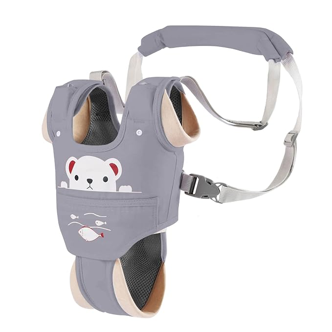 Baby Walking Harness Handheld Baby Walker Assistant Belt Adjustable Toddler Infant Walker Harnesses Standing Up and Walking Learning Helper with Detachable Crotch for 9-24 Month (Gray)