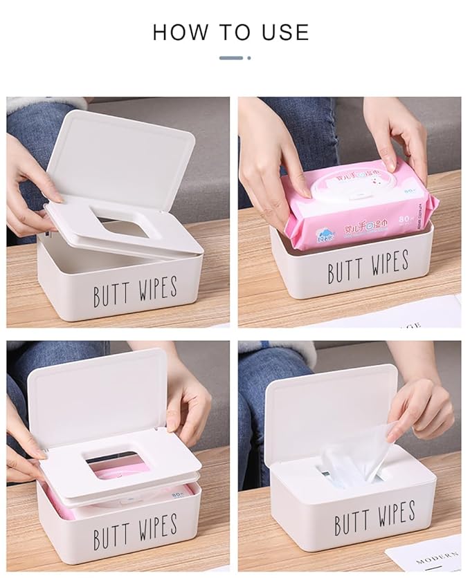 Butt Wipe Holder Flushable Baby Wipe Container Dispenser for Nursery Diaper Easy to Access,7.28" L x 4.80" W x 2.75" H (Grey)
