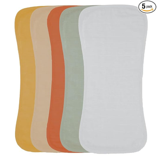 Featherhead 5 Pack Muslin Baby Burp Cloths for Boys & Girls, 22" X 11", Premium Cotton Muslin and Terry Spit up Rags, Super Soft and Absorbent (Green Solids)