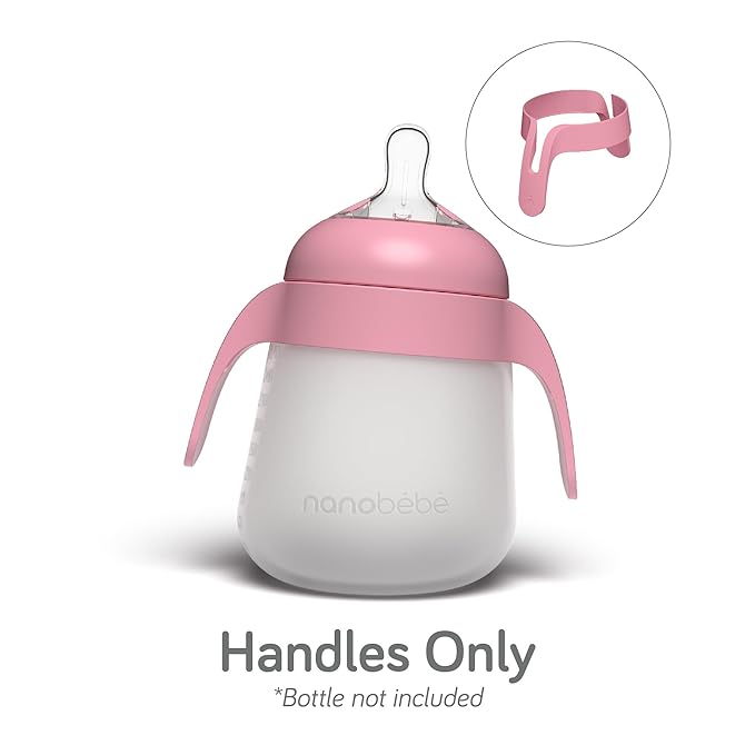Nanobebe Flexy Bottle Handles, Easy-Grip Ergonomic 2-Pack, Transitional Sippy Cup, Pink