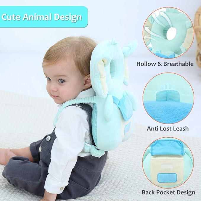 Baby Head Protector & Knee Pads for Crawling, Toddlers Head Safety Pad Adjustable Backpack, Baby Back Protection for Walking & Crawling, Cute Elephant