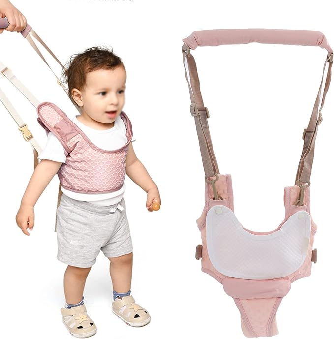 Baby Walking Harnesses, Lightweight Adjustable Detachable Crotch Pad Handheld Toddler Walk Assistant Belt Adjustable Standing Up and Walking Learning Helper for(Cherry Blossom Powder - Mesh Cloth)