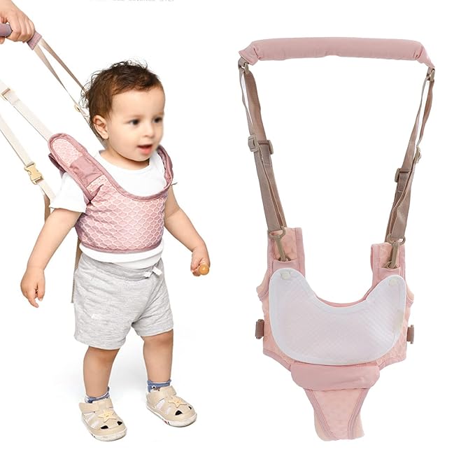 Baby Walking Harnesses, Adjustable Handheld Kids Walk Helper Infant Walking Harness Assistant Belt Walk Support Assist Trainer Tool with Detachable Crotch Pad for Infant 8 to 24 Month(Pink)