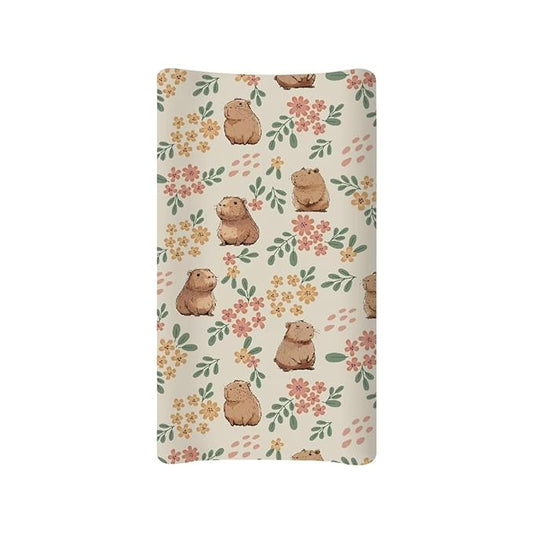 Capybara Floral Baby Diaper Changing Table Sheets Jersey Knit Breathable Changing Table Pad Cover for Infants Toddles 16 * 32 Inches