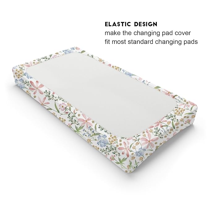 Boho Floral Changing Pad Covers for Boy Girl 32''x16'' Watercolor Wild Flowers Fitted Diaper Change Table Sheets Colorful Spring Nature Plants Art Soft Breathable Nursery Changing Table Cover Mats