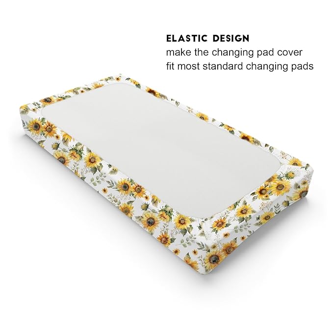 Watercolor Yellow Sunflowers Changing Pad Covers Boho Sunflowers Leaves Baby Changing Table Sheets for Boy Girl Summer Wild Floral Soft Breathable Stretchy Diaper Changing Table Mats 32''x16''