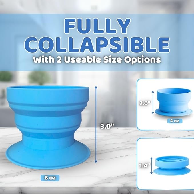 TubbyCup Toddler Bath Rinse Cup – Easy Hair Rinsing Without Tears, Suction Base Sticks to Tub, Soft Collapsible Silicone, BPA-Free (Blue)