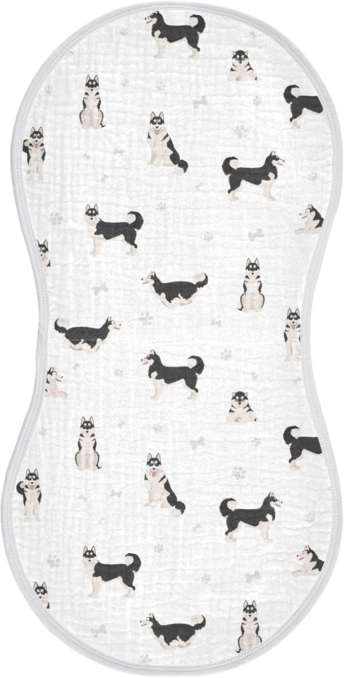 Muslin Burp Cloths for Baby Boys and Girls - 1-Pack Ultra Absorbent Siberian Husky Dog Muslin Washcloths, Newborn Towel, Milk Spit Up Rags, Burp Cloth Bib for Unisex, 22 x 11 Inch