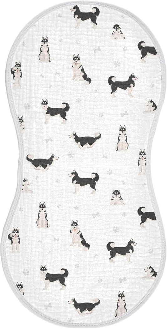 Muslin Burp Cloths for Baby Boys and Girls - 1-Pack Ultra Absorbent Siberian Husky Dog Muslin Washcloths, Newborn Towel, Milk Spit Up Rags, Burp Cloth Bib for Unisex, 22 x 11 Inch
