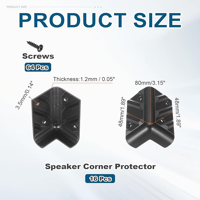 MECCANIXITY 16 Pcs Speaker Cabinet Corners Protector 48x48x80mm Plastic Stackable Guard Wrap Angle Case Edge Box Protection with 64 Pcs Installation Screw for Stage DJ Audio Sound Case