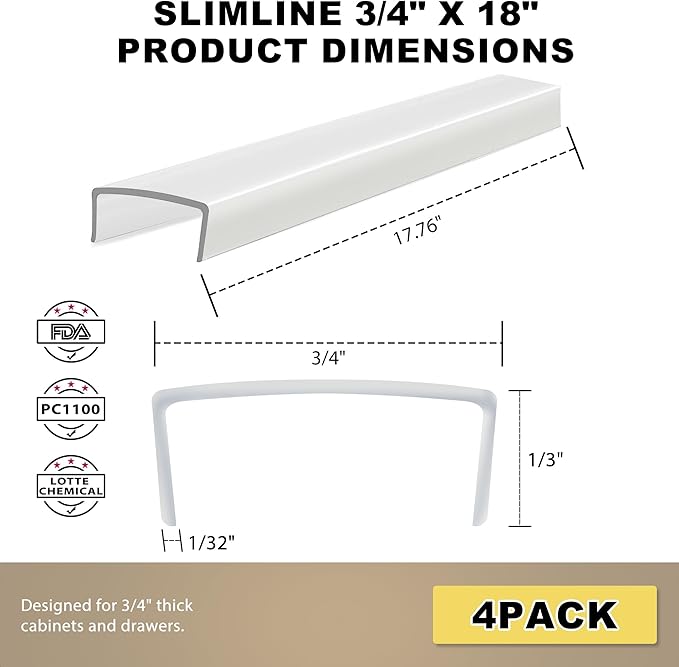 Cabinet Protectors for Kitchen Cabinets, White Cabinet Door Protector Trash Drawer Protector Edge Guard, Plastic Slip on Protectors for Cabinets– 3/4" Thick, 18" Length