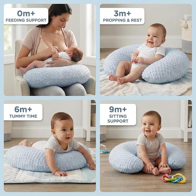 Nursing Pillow, Breastfeeding Pillows with Removable Cover for Mom with Breathable Filling, Ergonomic Baby Feeding Essentials for Bottle and Breastfeeding (Blue)