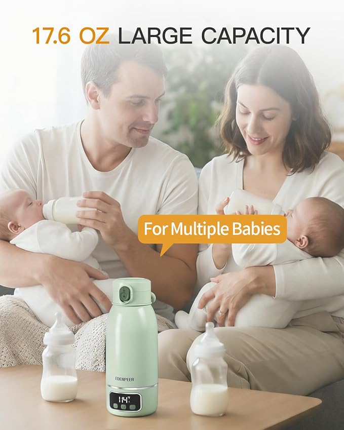 Portable Bottle Warmer on The Go, 17.6 OZ 120 W Fastest Heating, for Breast Milk & Water, 17400 mAh Battery, Precise Temperature Control, 48H Keep Warm, Rechargeable Baby Milk Warmer for Car & Outdoor