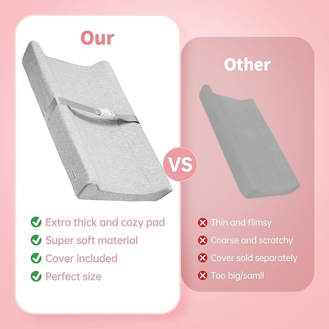 Baby Soft Changing Pad with Washable Cover, Baby Diaper Changing Pads for Dresser Top with Safety Strap,Non Slip Bottom, Topper for Standard Size Infant Diaper Table & Dresser(Gray)