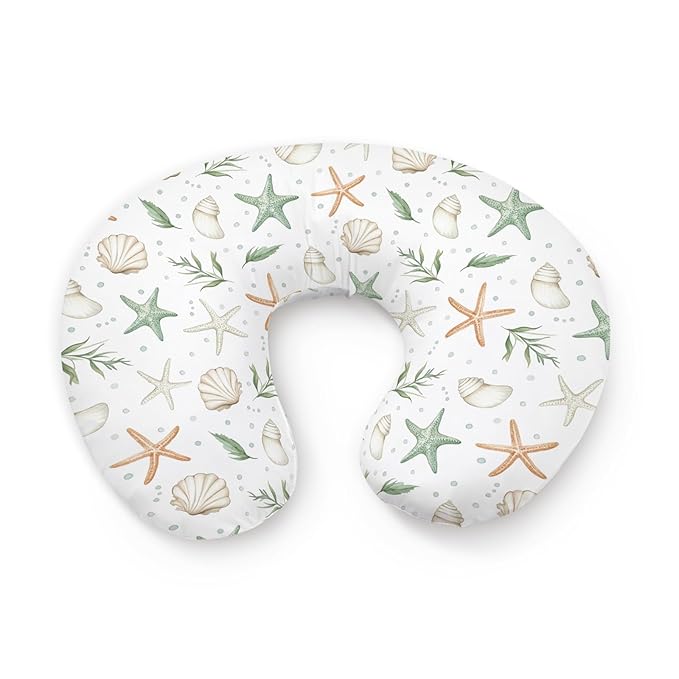 Watercolor Ocean Starfish Seashells Pattern Nursing Pillow Cover, Unisex Sea Animals Removable Breastfeeding Pillowcase Slipcover for Baby Girls Boys Newborns Toddlers, Cover Only