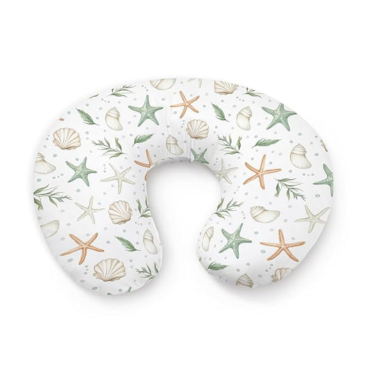 Watercolor Ocean Starfish Seashells Pattern Nursing Pillow Cover, Unisex Sea Animals Removable Breastfeeding Pillowcase Slipcover for Baby Girls Boys Newborns Toddlers, Cover Only