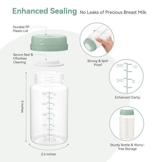 10oz Breastmilk Storage Bottle, Compatible with Momcozy Milk Cooler 22oz & Spectra Pumps, Wide-Neck Collection Bottles for Pumping & Fridge, BPA-Free, Breastfeeding Essentials, 4PCS