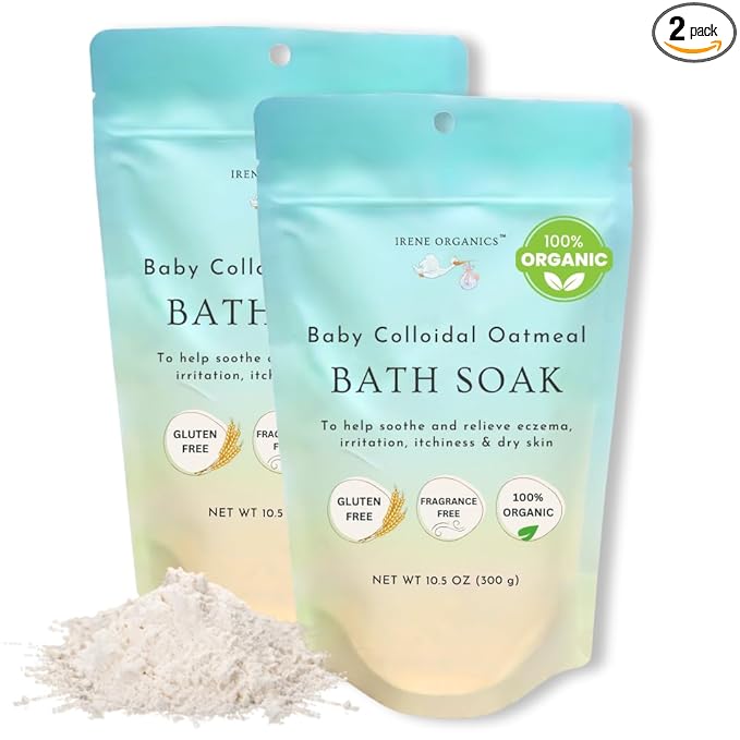 Oatmeal Baby Bath Powder by Irene Organics with Colloidal Oatmeal for Treatment of Eczema, Diaper Rash, Dry Skin and Irritation, Moisturizes and Soothes Baby’s Skin, 2 Pack