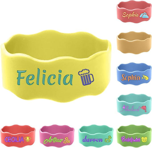 6 Pcs Personalized Water Bottle Name Bands for Daycare, Reusable Bottle Labels Washable Bottle Tag Printable Name Sippy Cup Strap for Boys and Girls