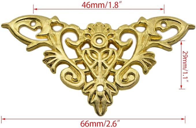 Furniture Decorative Edge Cover Antique Metal Carved Corner Protector for Jewelry Box, Album, Book, Cabinet, Desk etc. 12pcs Gold