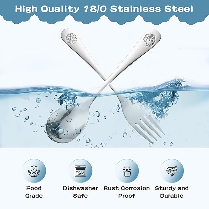 Stainless Steel Toddler Utensils Set - 12 Pieces Kids Silverware Set Children Safe Food Grade Small Forks and Spoons Dishwasher Safe Mirror Polished