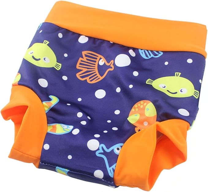 Leideur Baby Swim Nappies for Kids Cover Diaper High-Waisted Swimming Shorts (2-3 Years, Blue (Fish))