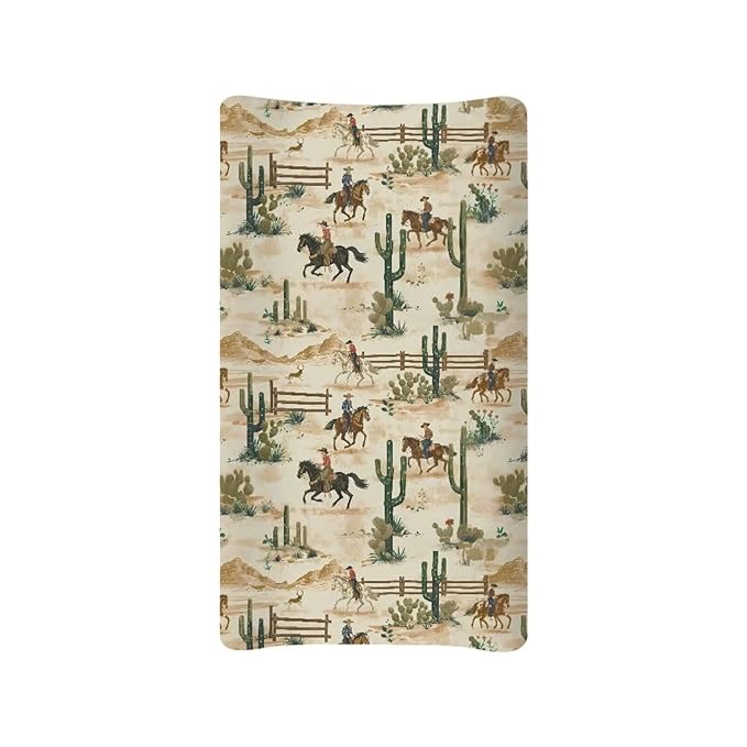 Baby Stretchy Changing Pad Cover, Breathable Changing Pad Cover for Infants and Toddles, Vintage Cowboy Cactus Print 16 * 32 Inches