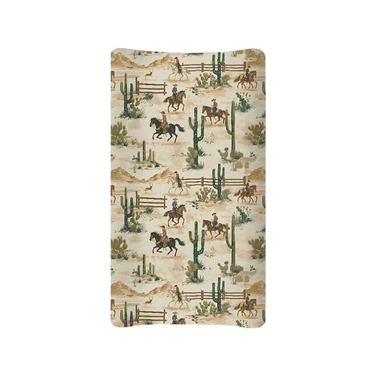 Baby Stretchy Changing Pad Cover, Breathable Changing Pad Cover for Infants and Toddles, Vintage Cowboy Cactus Print 16 * 32 Inches