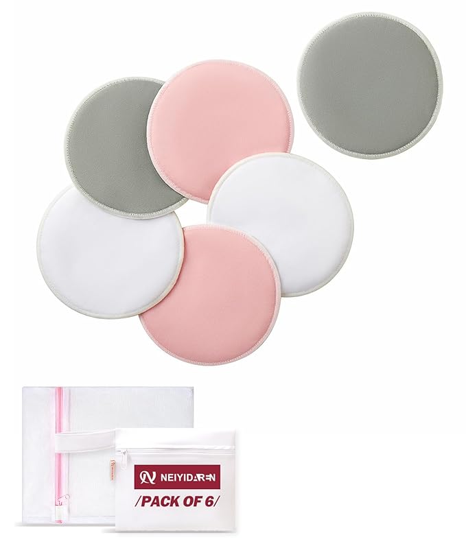 Washable Nursing Pads 6 PCS Reusable Breast Pads for Breastfeeding Soft and Super Absorbent Nipple Pads with Laundry Bag & Travel Storage Bag for Postpartum Essentials - 4.8inch