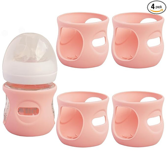 4 Pack Silicone Sleeves for Avent Natural Glass Baby Bottles, Anti Breakage Bottle Holder, Compatible with Philips Avent Glass Natural Baby Bottles (4 Pink, 4 OZ)