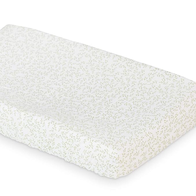 lulujo Baby Changing Pad Cover 100% Cotton Muslin Fitted Standard Size, 32 x 16 Inches, Greenery