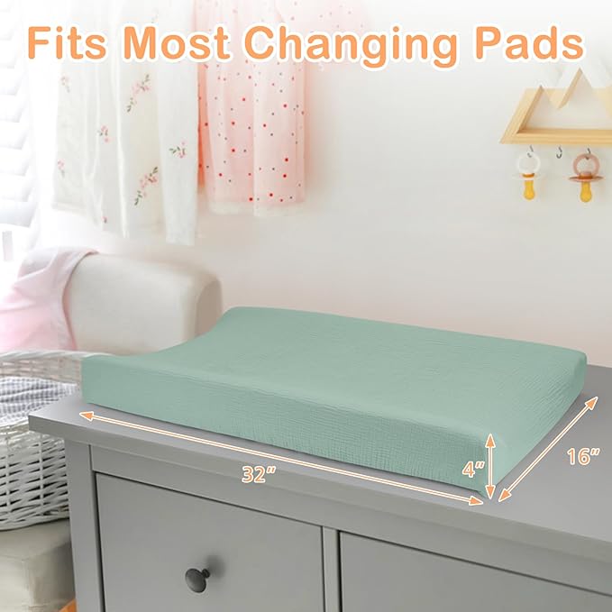 Accmor Muslin Baby Changing Pad Cover, 100% Cotton Universal Fitted Diaper Change Table Pad Covers for Girls Boys, Soft Breathable Changing Pad Sheets, 2 Pack