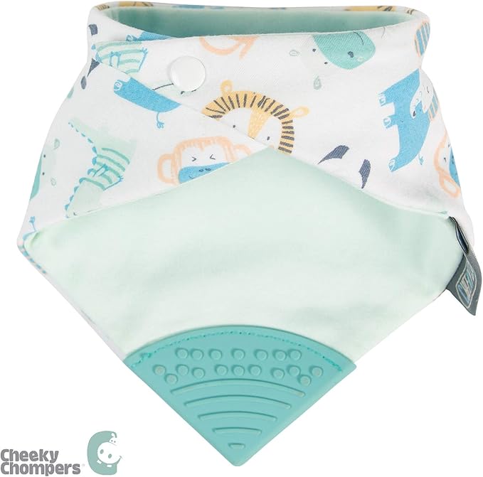 Cheeky Chompers Neckerchew Teething Bib, 2-in-1 Bandana Style Bib w/Food Grade Silicone Teether