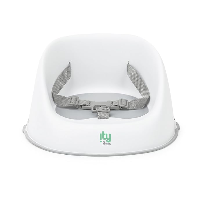 Ingenuity: ity by Ingenuity Simplicity Seat Easy-Clean Baby Booster Feeding Chair, 3-Point Harness, Washable Removable Straps - Grey