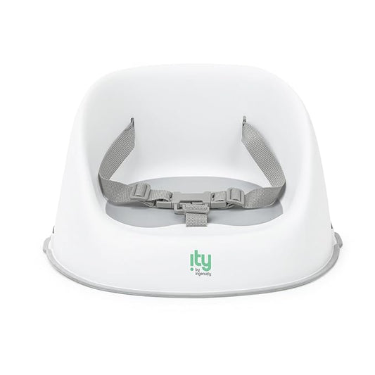 Ingenuity: ity by Ingenuity Simplicity Seat Easy-Clean Baby Booster Feeding Chair, 3-Point Harness, Washable Removable Straps - Grey