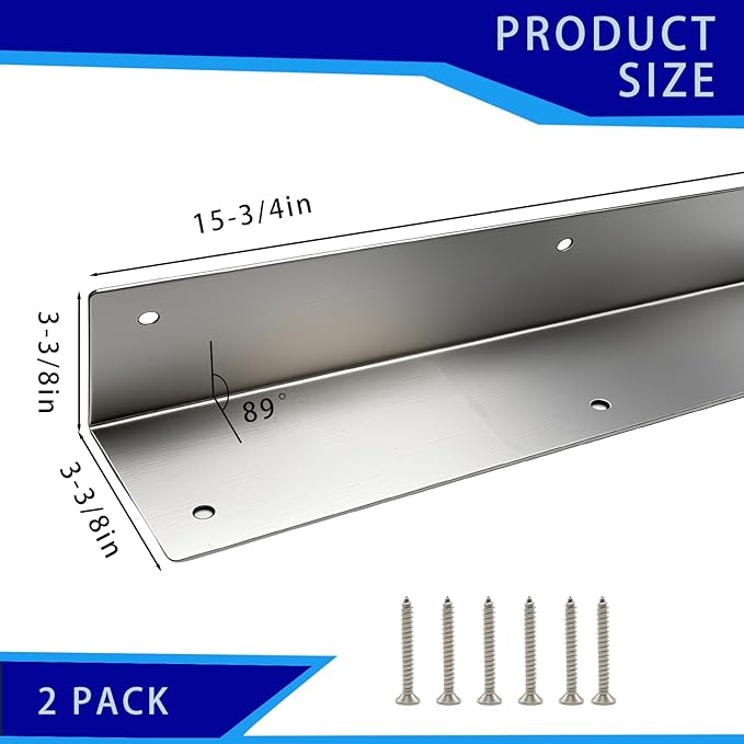2 Pack Silver Stainless Steel Corner Guards, Metal Siding Corner Protector with 89° Angle, 3 3/8" x 3 3/8" x 15 3/4", Outdoor Weed Whacker Protection for Exterior Walls, Fences, Pavilions