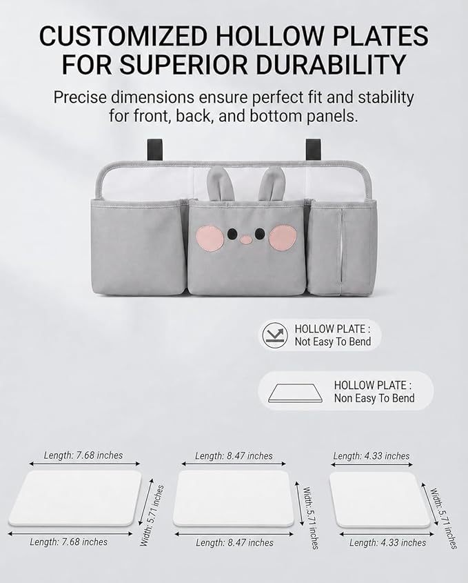 Adorable Bunny Hanging Diaper Caddy: 3-in-1 Heavy Duty Bassinet Organizer Attachment & Diaper Holder for Crib - Reinforced Oxford Cloth Storage - Stylish Gray Nursery Essential for New Parents