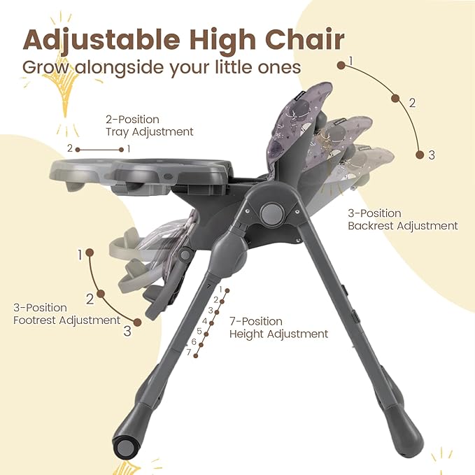 BABY JOY Foldable High Chair, Portable Highchairs for Babied and Toddlers with Adjustable Height, Backrest & Footrest, Double Removable Tray, Built-in Wheels, Baby Feeding Chair for 6-36 Months