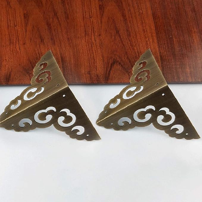 4Pcs Antique Brass Hollow Cloud Pattern Two Sides Corner Protectors Vintage Furniture Desk Edge Wooden Jewelry Gift Box Cabinet Corner Guard (Antique Bronze)
