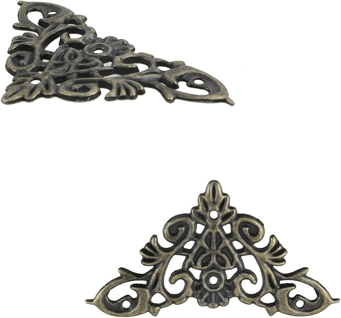 Geesatis 20-Pack Antique Bronze Corner Protectors - Decorative Edge Guards for Photo, Books, Albums, Jewelry Boxes & Gifts (2.5x1.8 inch) - Rustic Vintage Craft Supplies