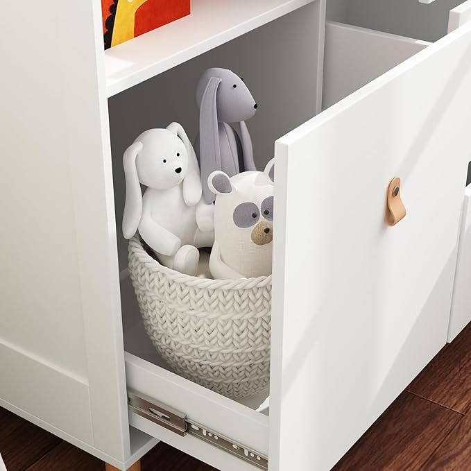 Baby Dresser with Changing Table Top, 5 Drawers Nursery Dresser with Removable Guard, Infant Diaper Changing Station Baby Cloth Organizer for Nursery and Kids Bedroom, White - 33.5" W