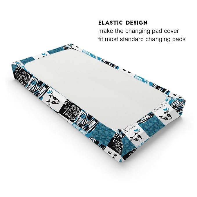 Love Cows Changing Pad Cover Hippie Funny Cows Boho Floral Change Table Pad Cover for Boys Girls Soft Breathable Stretchy Snug Fitted Unisex Diaper Change Table Sheets Mats 32''x16'' Blue
