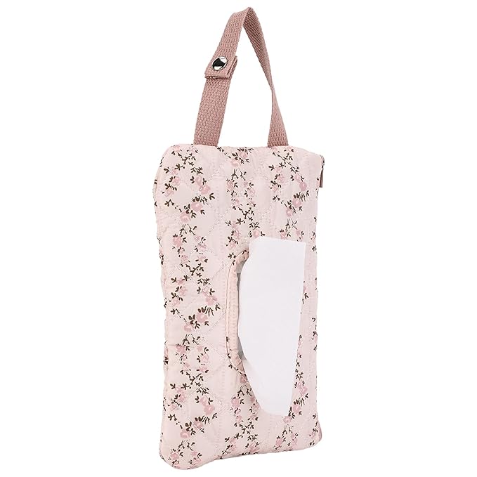 Quilted Baby Wipe Holder, Canvas Floral Quilted Pouch with Hanging Strap, Portable Diaper Wipe Holder for Travel Stroller-Long Branch Pollen
