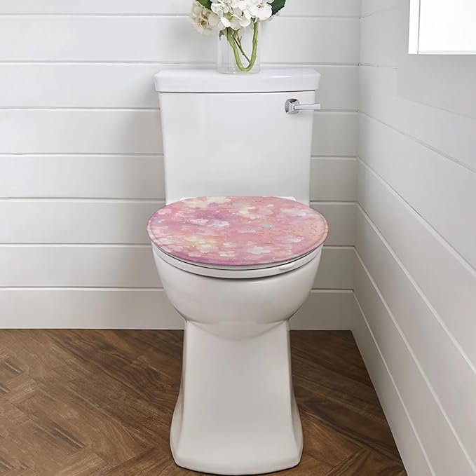 Cherry Blossom Toilet Cover Seat Dust Covers Protector Soft Flannel Fabric Toilet Protector Cover Dustproof Elastic Edges Toilet Seat Cover Universal for Most Toilet Bowl Lids Pink