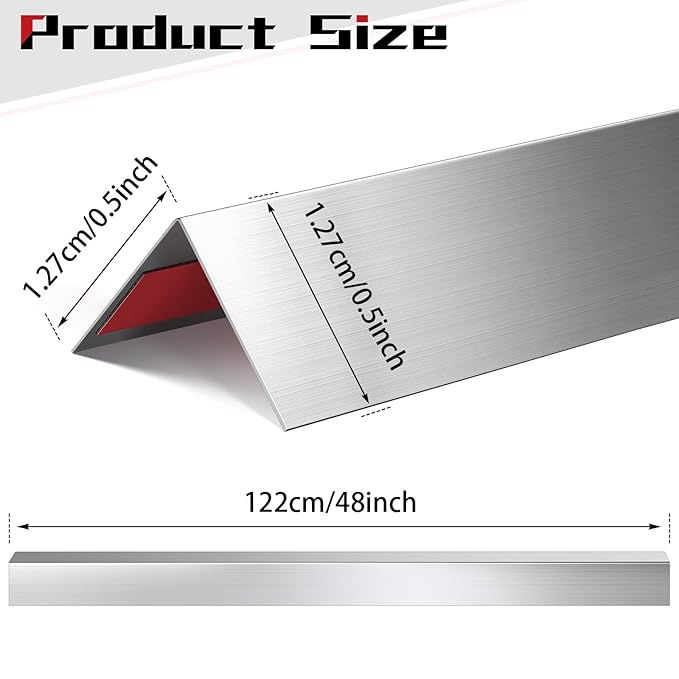 Therwen 10 Pcs 0.5 x 0.5 x 48 Inch 304 Stainless Steel Corner Guards Metal Wall Guard Protector Corner Trim Molding for Door Countertop Furniture Cabinet Protection