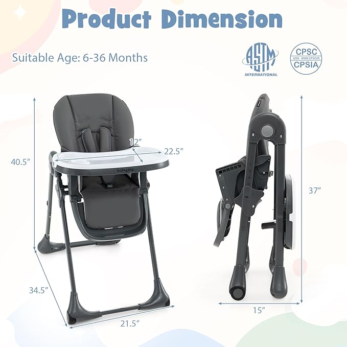 BABY JOY Convertible High Chair for Babies & Toddlers, Height Adjustable, Grow & Go High Chair w/Recline & Footrest, Removable Double Tray, Portable Baby Dinning Chair with Wheels (Dark Gray)