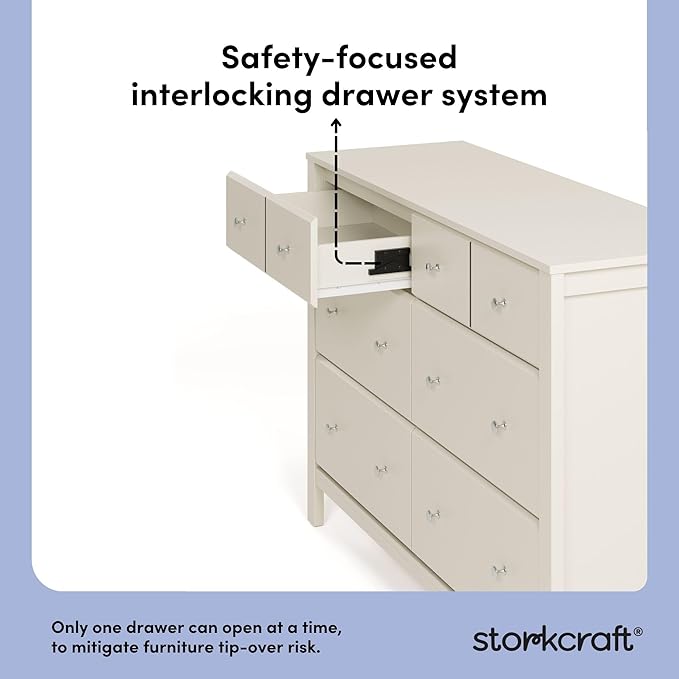 Storkcraft Horizon 6 Drawer Dresser (Frosted Oat) – GREENGUARD Gold Certified Dresser for Nursery & Kids’ Room, Modern Storage with Interlocking Drawer System