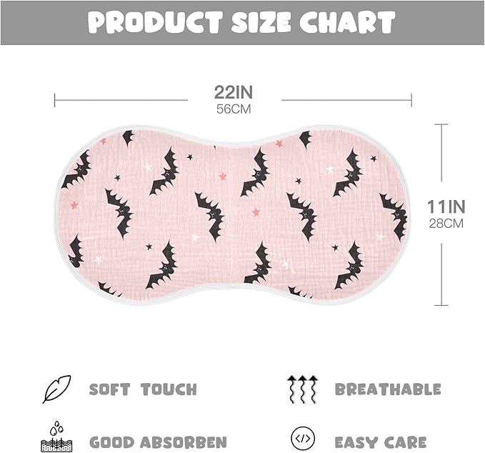 Muslin Burp Cloths for Baby Boys and Girls - 2-Pack Ultra Absorbent Halloween Bats Muslin Washcloths, Newborn Towel, Milk Spit Up Rags, Burp Cloth Bibs for Unisex, 22 x 11 Inch