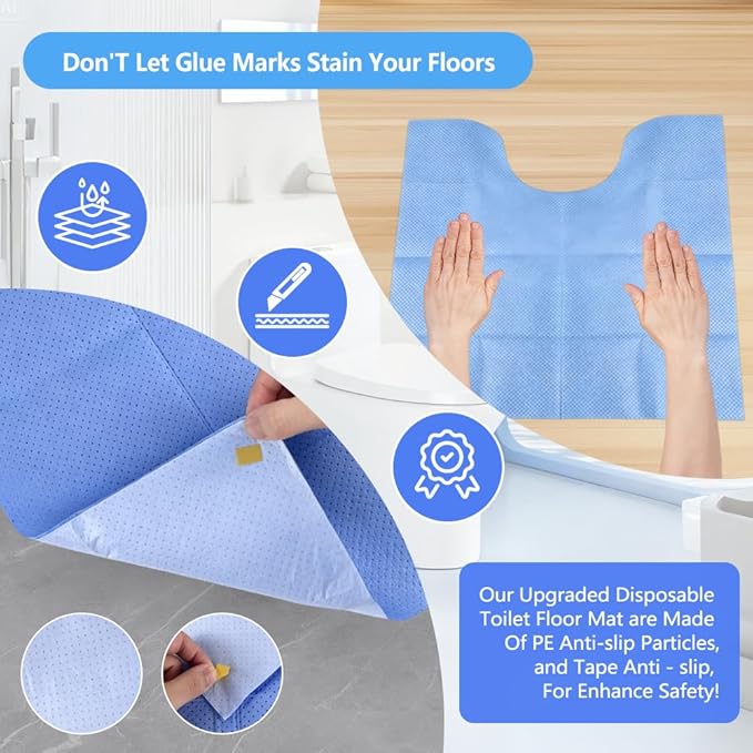 Upgraded 30 Pack Disposable Toilet Mats, Absorbent Toilet Floor Protector, Waterproof Non-Slip Potty Training Mats, U-Shape, Toilet Floor Pads for elderly, Children, Adult 24" x 22"( Heavyweight)