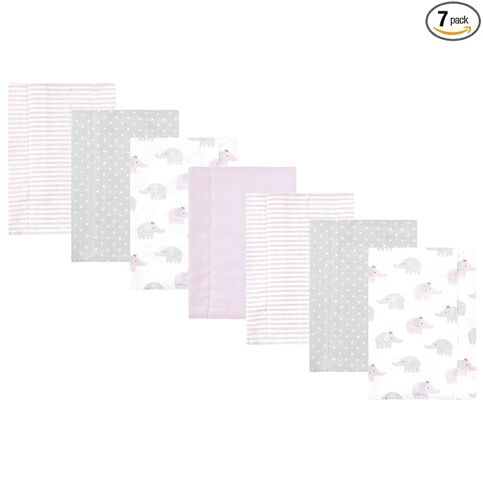 Hudson Baby Unisex Baby Cotton Flannel Burp Cloths, Lilac Elephants 7 Pack, One Size